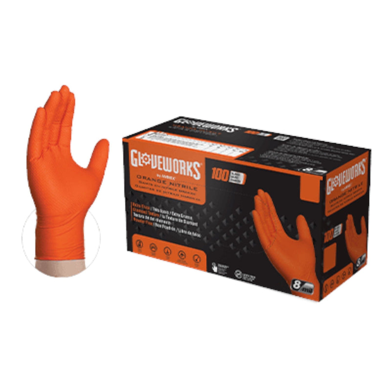 Ammex Gloveworks RDT Orange Nitrile PF Ind Gloves 8 Mil Disposable Gloves Great Glove Medium 